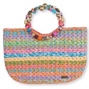 Cappelli Rainbow Jeweled Woven Handbag With Beaded Double Handle